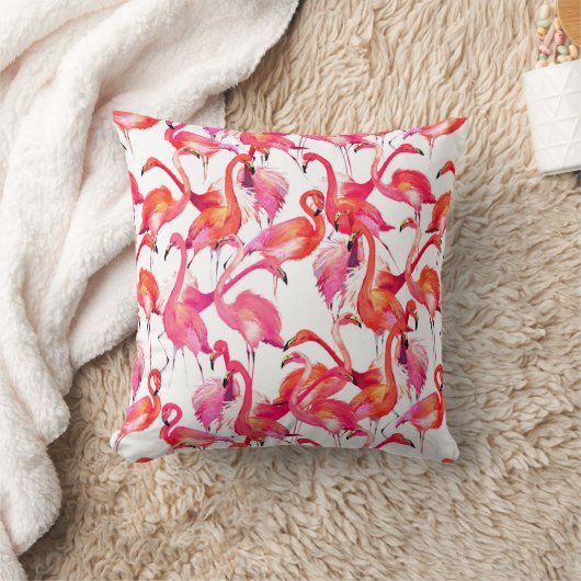 水彩画の水彩画のフラミンゴは|あなたの名前を加えます クッション (ブランケット)