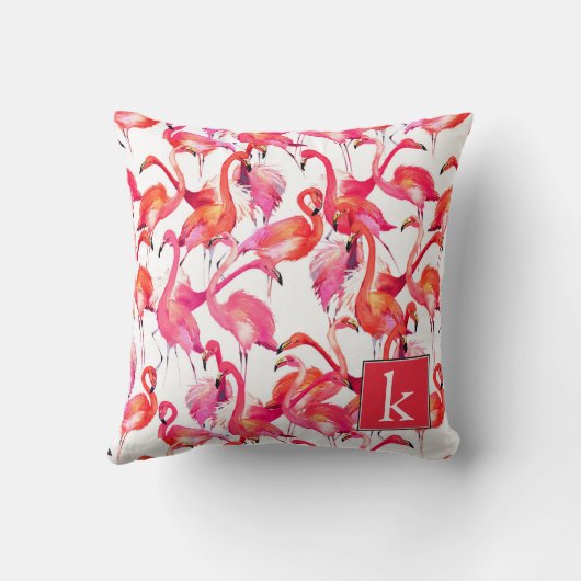 水彩画の水彩画のフラミンゴは|あなたの名前を加えます クッション (裏面)