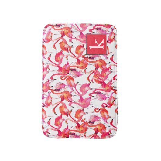 水彩画の水彩画のフラミンゴは|あなたの名前を加えます バスマット (正面縦)