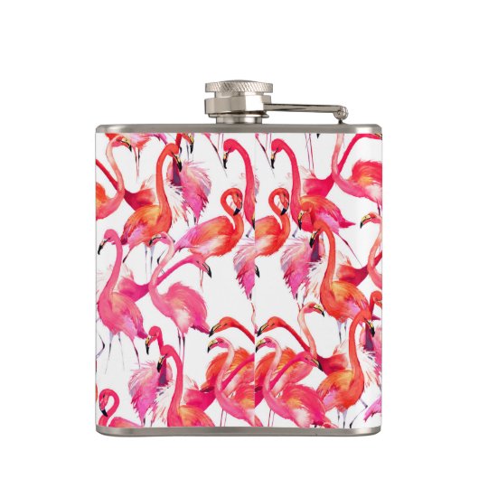 水彩画の水彩画のフラミンゴは|あなたの名前を加えます フラスク (裏面)
