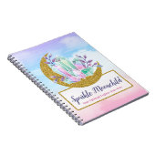 水彩画の水晶及び金ゴールドの三日月形の月のブティック ノートブック (右側)