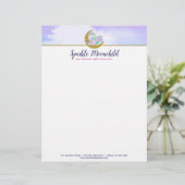 水彩画の水晶及び金ゴールドの三日月形の月のブティック レターヘッド (スタンド正面)