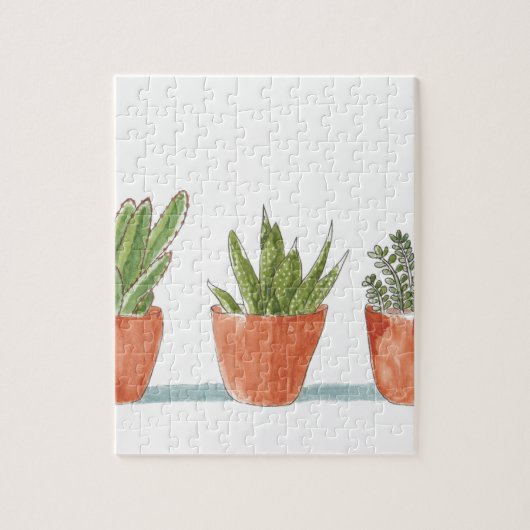 水彩画の水気が多いサボテンの植物 ジグソーパズル (縦)