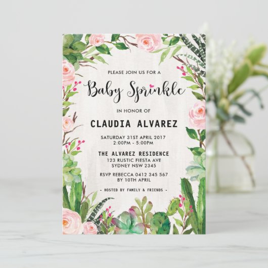 水彩画の水気が多いベビーは招待状を振りかけます 招待状 (スタンド正面)