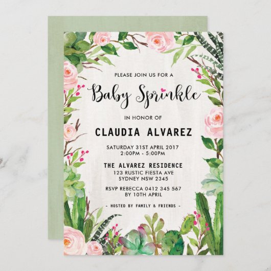 水彩画の水気が多いベビーは招待状を振りかけます 招待状 (正面/裏面)