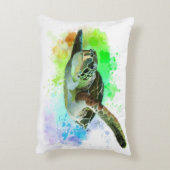 水彩画の水泳のウミガメの枕 アクセントクッション (裏面(縦))