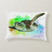 水彩画の水泳のウミガメの枕 アクセントクッション (裏面)