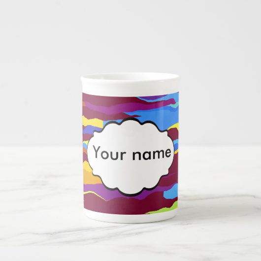 水彩画の波の抽象デザイン ボーンチャイナマグカップ (正面)