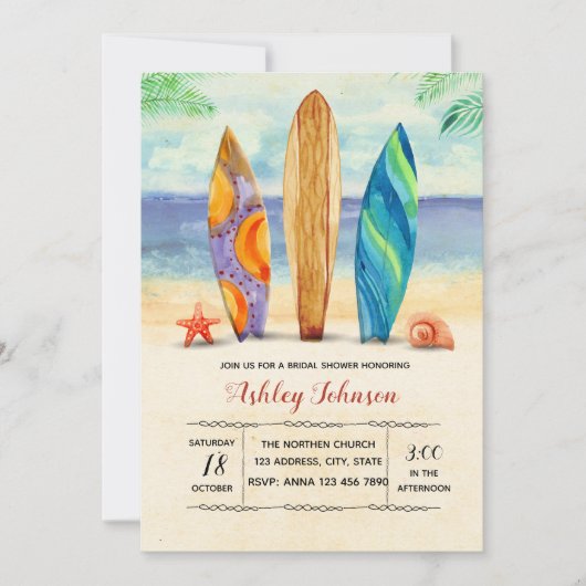 水彩画の波の招待 招待状 (正面)