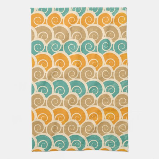 水彩画の波パターン キッチンタオル (縦)