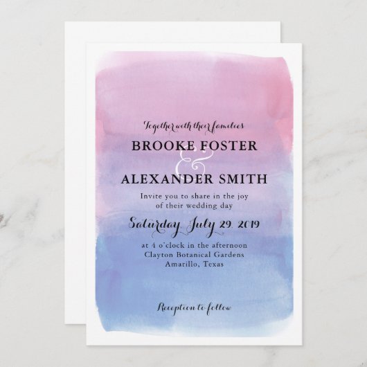水彩画の洗浄結婚式招待状 招待状 (正面/裏面)