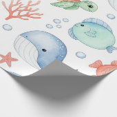 水彩画の海の中のかわいい海洋動物 ラッピングペーパー (角)