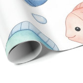 水彩画の海の中のかわいい海洋動物 ラッピングペーパー (ロールコーナー)