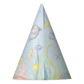 水彩画の海の中の女の子 1歳の誕生日 パーティーハット (裏面)