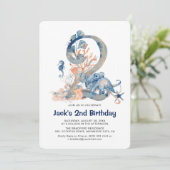 水彩画の海の中の男の子の2歳の誕生日 招待状 (スタンド正面)