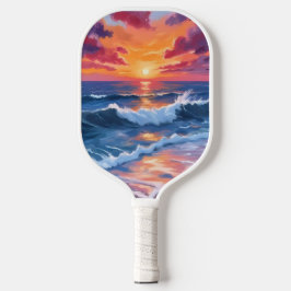 水彩画の海の夕焼けの波 ピックルボールラケット