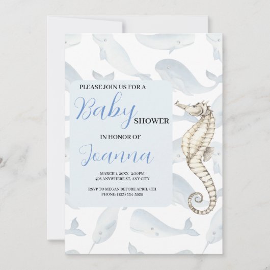 水彩画の海をテーマにしたベビーシャワーの招待状 招待状 (正面)