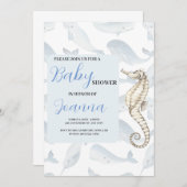 水彩画の海をテーマにしたベビーシャワーの招待状 招待状 (正面/裏面)