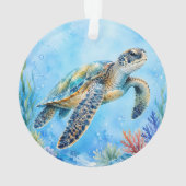 水彩画の海中のウミガメ オーナメント (裏面)