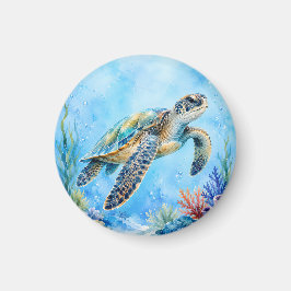 水彩画の海中のウミガメ マグネット