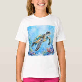 水彩画の海中のウミガメ Tシャツ