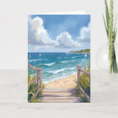 水彩画の海岸風景 海洋画 ビーチの小道 カード (正面)