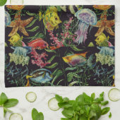 水彩画の海洋生物パターン1 キッチンタオル (折り畳み)