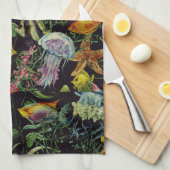 水彩画の海洋生物パターン1 キッチンタオル (四つ折り)