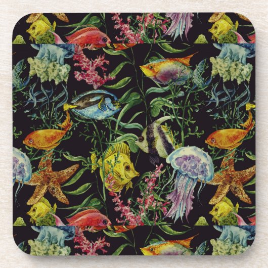 水彩画の海洋生物パターン1 コースター (正面)