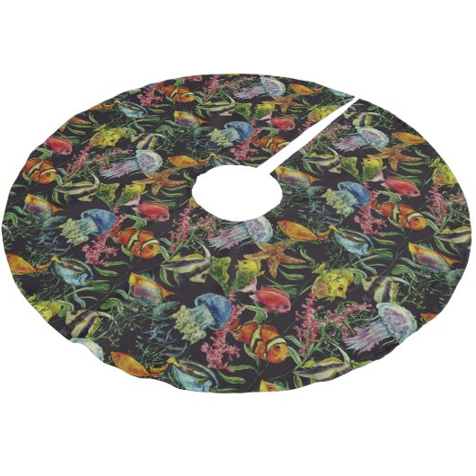 水彩画の海洋生物パターン1 ブラッシュドポリエステルツリースカート (アングル)