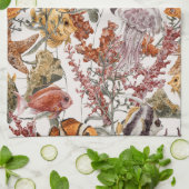 水彩画の海洋生物パターン2 キッチンタオル (折り畳み)