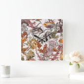 水彩画の海洋生物パターン2 スクエア壁時計 (ホーム)