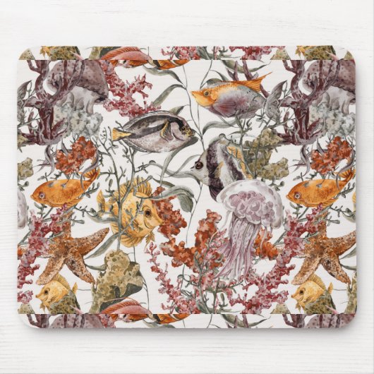 水彩画の海洋生物パターン2 マウスパッド (正面)