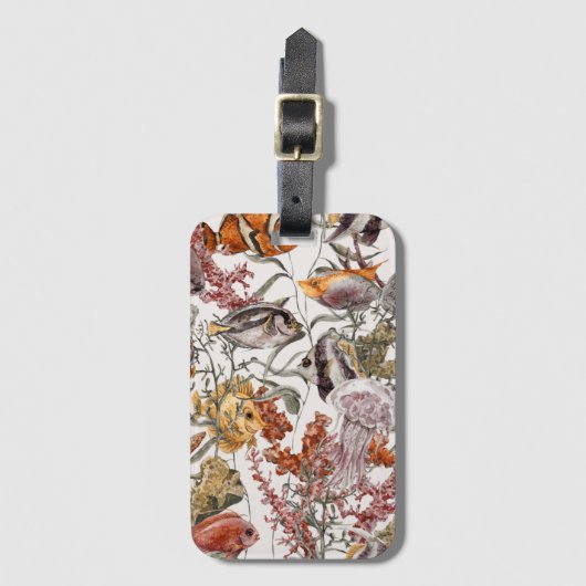 水彩画の海洋生物パターン2 ラゲッジタグ (正面縦)