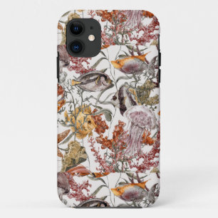 水彩画の海洋生物パターン2 iPhone 11 ケース