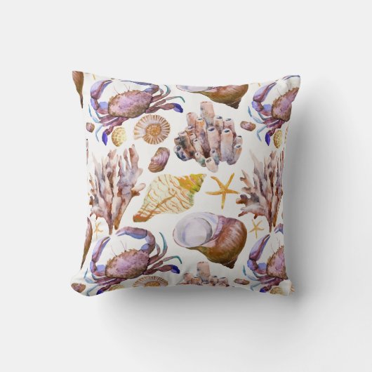 水彩画の海洋生物パターン4 クッション (正面)