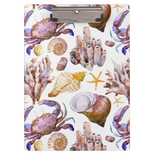 水彩画の海洋生物パターン4 クリップボード (正面)