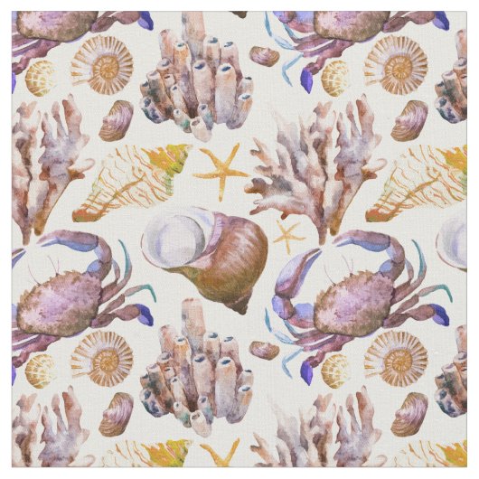 水彩画の海洋生物パターン4 ファブリック (クローズアップ)
