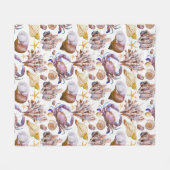 水彩画の海洋生物パターン4 フリースブランケット (正面(横))