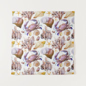 水彩画の海洋生物パターン タペストリー (正面(横))