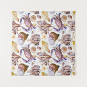 水彩画の海洋生物パターン タペストリー (正面)