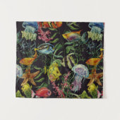 水彩画の海洋生物パターン タペストリー (正面(横))