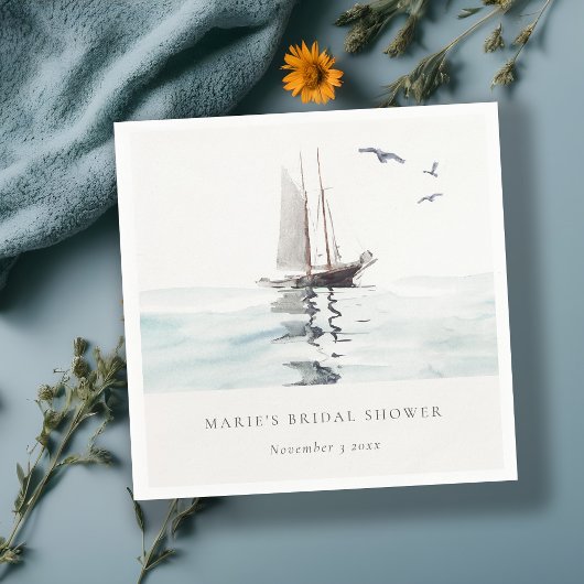 水彩画の海軍ヨットの花嫁のシャワー スタンダードカクテルナプキン