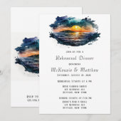 水彩画の海辺の航海シーンのリハーサルディナー 招待状 (正面/裏面)