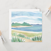 水彩画の海・海岸の風景 | ビーチグラスベイ カード (正面/裏面インサイチュ)