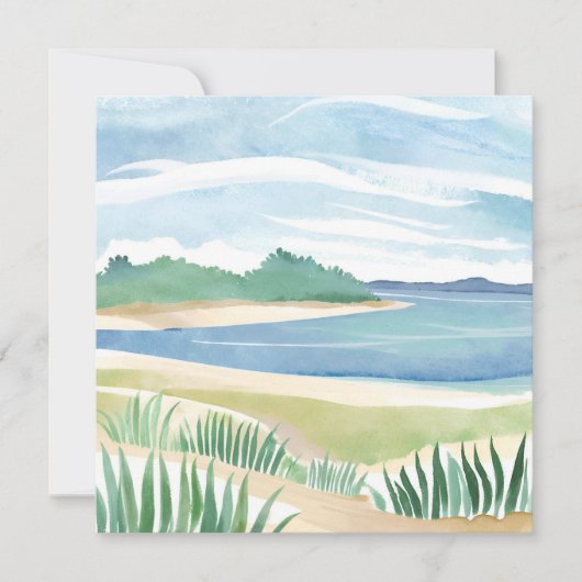水彩画の海・海岸の風景 | ビーチグラスベイ カード (正面)