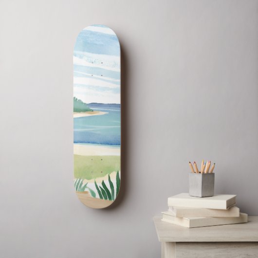 水彩画の海・海岸の風景 ビーチグラスベイ スケートボード (ウォールアート)