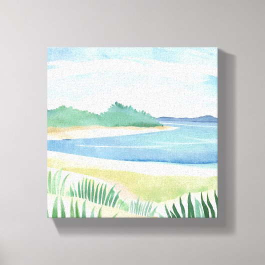 水彩画の海・海岸の風景 ビーチ・グラス・ベイ キャンバスプリント (正面)
