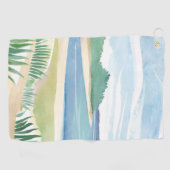 水彩画の海・海岸・海草と砂州 Beach+Grass+Bay ゴルフタオル (横)