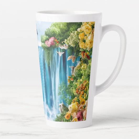 水彩画の滝 カフェラテマグ (右)